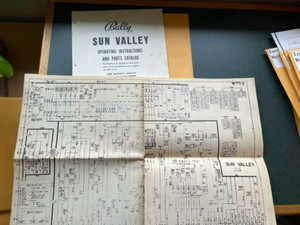 1957 Bally Sun Valley 5-ball Bingo Pinball Machine Schematic, Manual