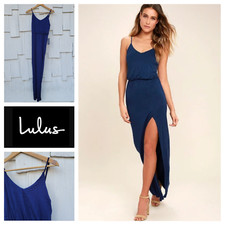Lulus Watch The Sunset Navy Maxi Dress XS NWT