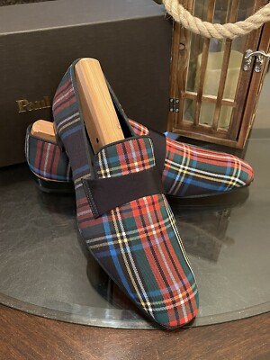 Paul Stuart Gent s Size 9.5 Tartan Plaid Slippers Shoes Made In Italy New In Box