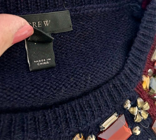 Sweater J. Crew Small pullover embellished navy/maroon acrylic/alpaca/wool 18% - Picture 9 of 13