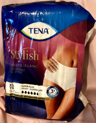 Tena Women's, Stylish White Blanc, Super Plus, Size XL TG (XLarge) white, 14 Pkg