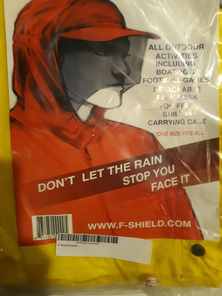 Waterproof Rain Poncho with Face Shield One Size Fits All Color Yellow  - Image 3 of 4