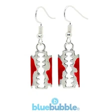 Bluebubble FRIGHT NIGHT Razor Blade Earrings Scary Halloween Horror Fancy Dress