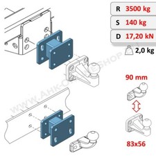 Kugelkopfwechselplatte von 90 auf 83 mm Adapter für AHK-Bock VW Taro 1989-1997