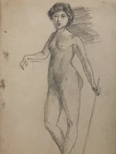 Beau Dessin Ancien Nu Crayon Sur Papier Femme Nue Erotique 1930 At Déco De Face