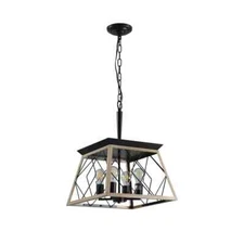 HOMEIBRO 4-Light Oak Farmhouse Linear Chandelier for Kitchen Island