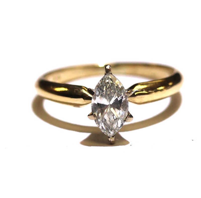 GIA certified 18k yellow gold .59ct marquise diamond solitaire engagement ring