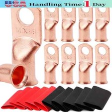 10pcs 3/8" Battery Lugs - 1/0 AWG Heavy Duty Copper Ring Terminals with 3:1 tube