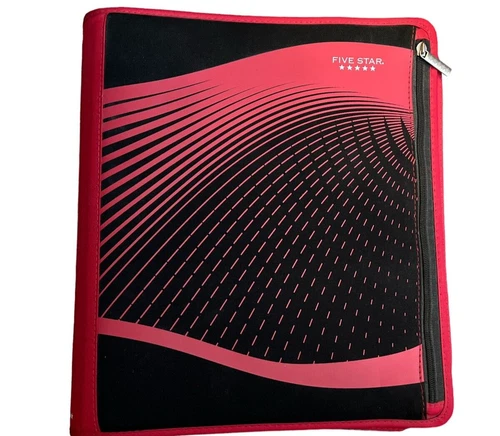 Vtg 90s Trapper Keeper Five Star Red 2" Ring Zipper Pen Pencil Pocket Binder