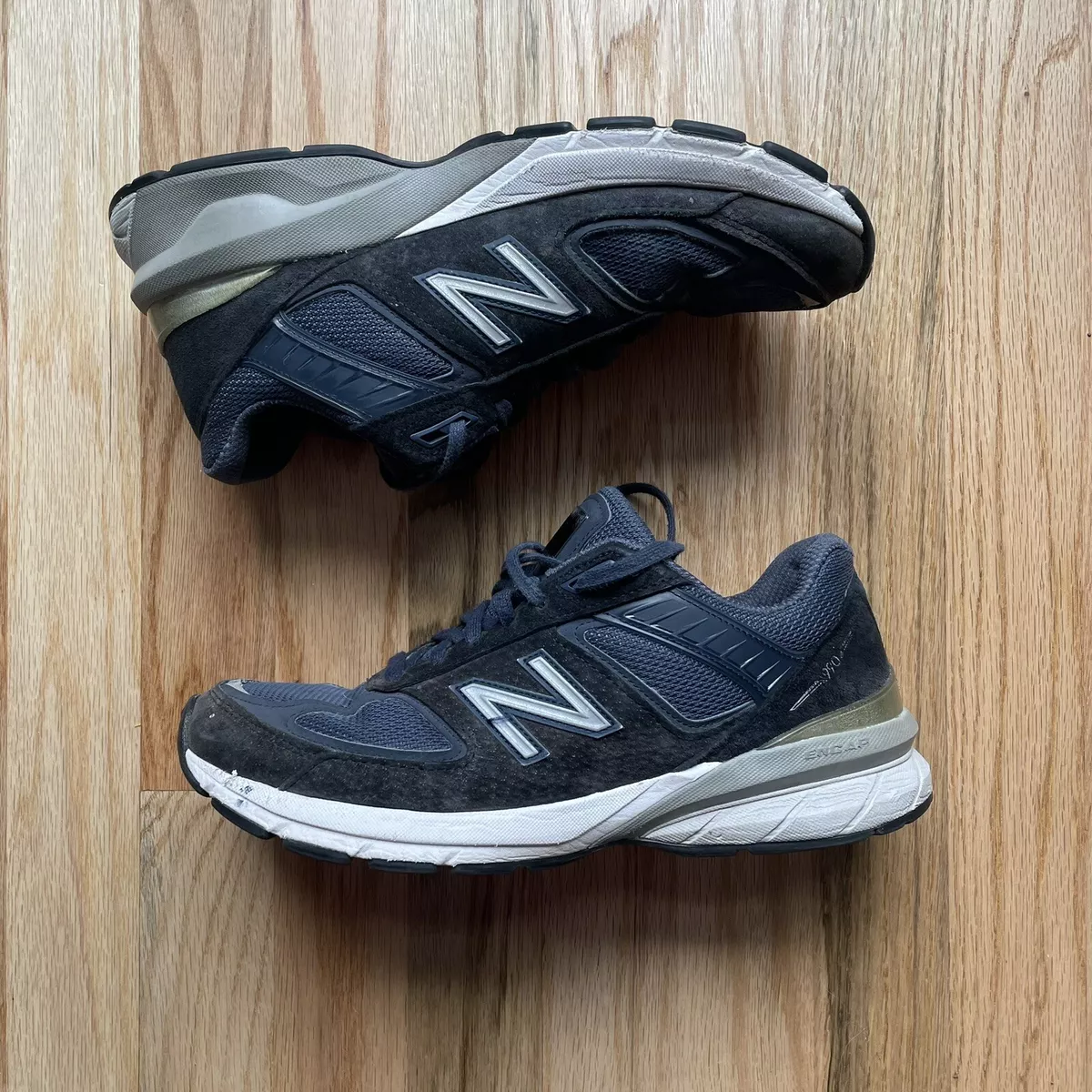 Women's New Balance 990v5 Navy Blue Gray Suede Made In The USA Sneakers Sz 8.5