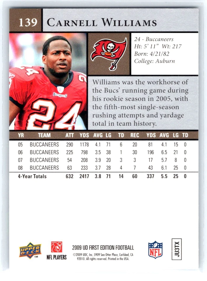 Cadillac Williams 2009 Upper Deck First Edition #139 Silver - Image 2 of 2