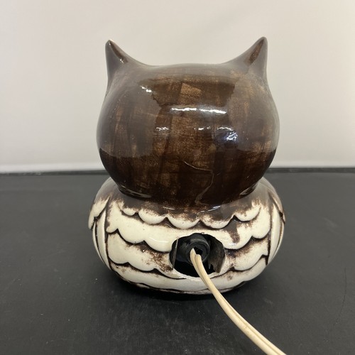 Vintage MCM Ceramic Owl Night Light Brown & White w/Green Eyes Charity - Picture 4 of 10