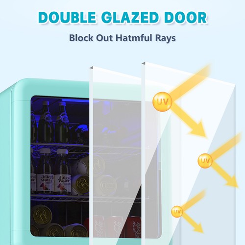 Mini Bar Fridge Portable Small Glass Door Beverage Refrigerator Cooler 46L Green - Picture 7 of 12