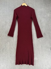 MNG Dress UK Size 8 Burgundy Ribbed Long Sleeve Knit Jumper Mango Bodycon Maxi