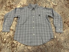 Brooks Brothers Kids Boys Button Down Dress Shirt Blue White Plaid Size S 6