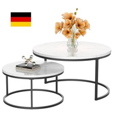 Couchtisch Rund 2er Set Beistelltisch mit Marmoroptik, Wohnzimmertisch