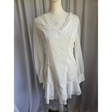 Favlux Fashion White Chevron Long Sleeve Open Back Mini Dress FL20A518 Small