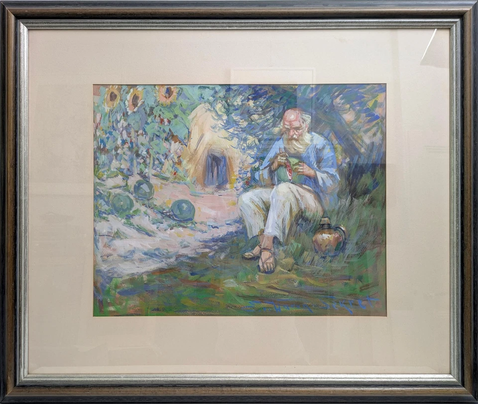 Eugen von Warun-Sekret 1896–1963 Gemälde GOUACHE SIGNIERT Mann UKRAINE antik - Bild 2 von 4