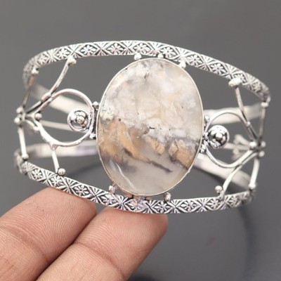 Tiger Dendrit Edelstein 925 Sterling Silber Handarbeit Armreif Schmuck Geschenk für Sie