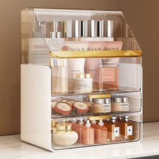 Clear Makeup Organizer with Lid - 3-Tier Skincare Storage for Vanity  Dresser