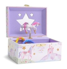 Musical Jewelry Box for Girls with Spinning Unicorn, Glitter Rainbow No Drawer