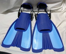 Blue Flippers Fins Swimming Feet Plastic Adjustable Size 7-10