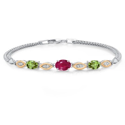 925 Silver and 10K Yellow Gold Ruby and Peridot and White Lab Grown Diamond