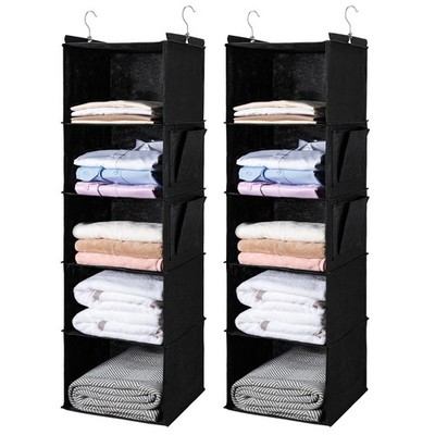 Hanging Closet Organize and Shelves，5-Hanging Shelf with 2 Side Pockets，Stora...