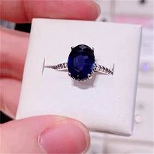 New Authentic 925 Sterling Silver Silver Blue Sparkling Statement Halo Ring