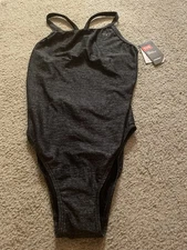 TYR Durafast 300+ Hour One Piece Black/Charcoal Diamondfit Swimsuit 36 Large $70