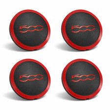 4 Original Fiat 500 C Nabendeckel Raddeckel Felgendeckel Nabenkappe schwarz Rot