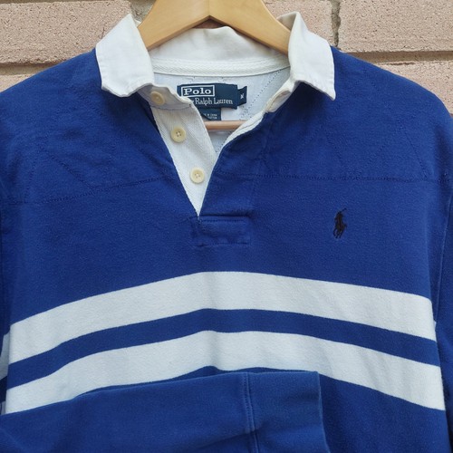 Ralph Lauren Polo Blue & White Stripe Rugby Jersey Size Medium - Picture 2 of 8