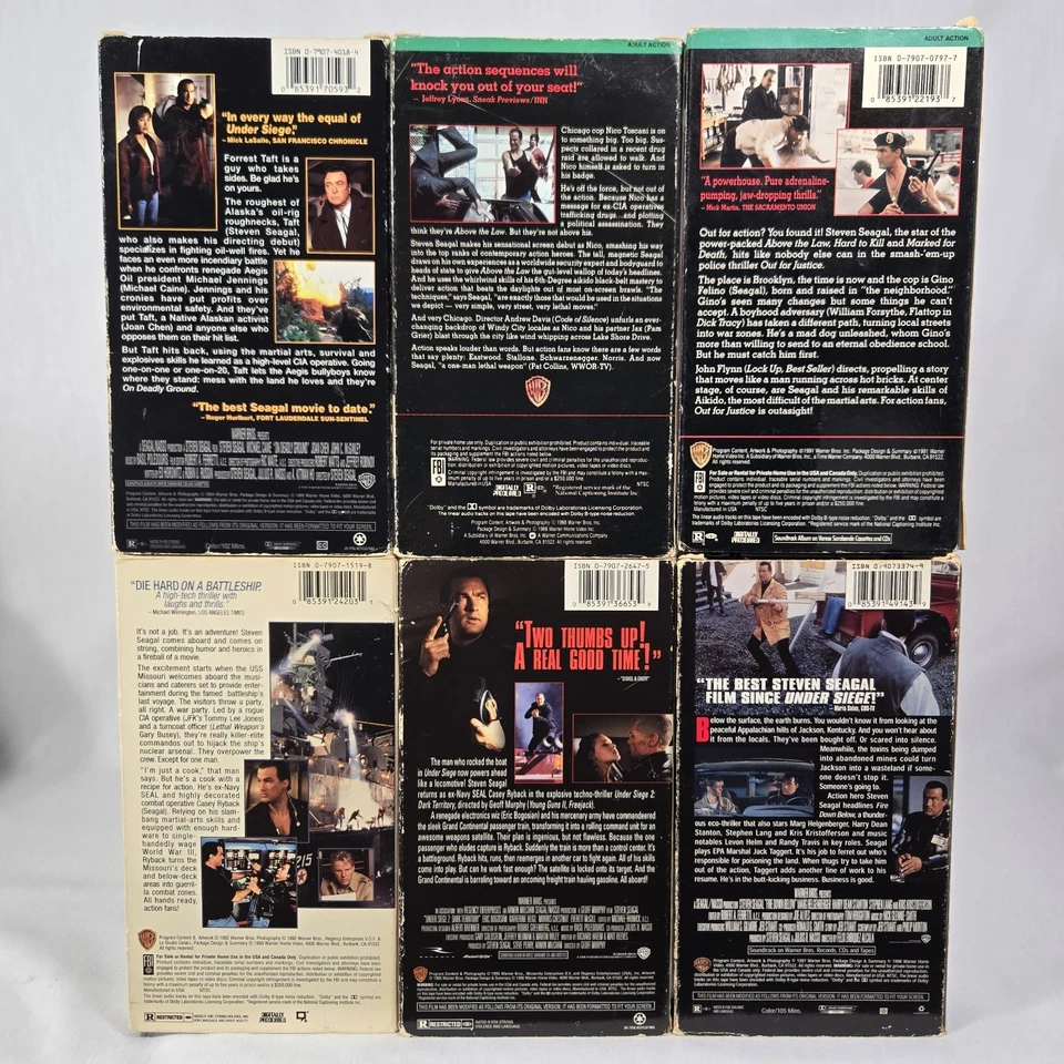 Steven Seagal VHS Lot of 6 Action Movies Fire Down Below Under Siege Deadly - Image 3 of 4