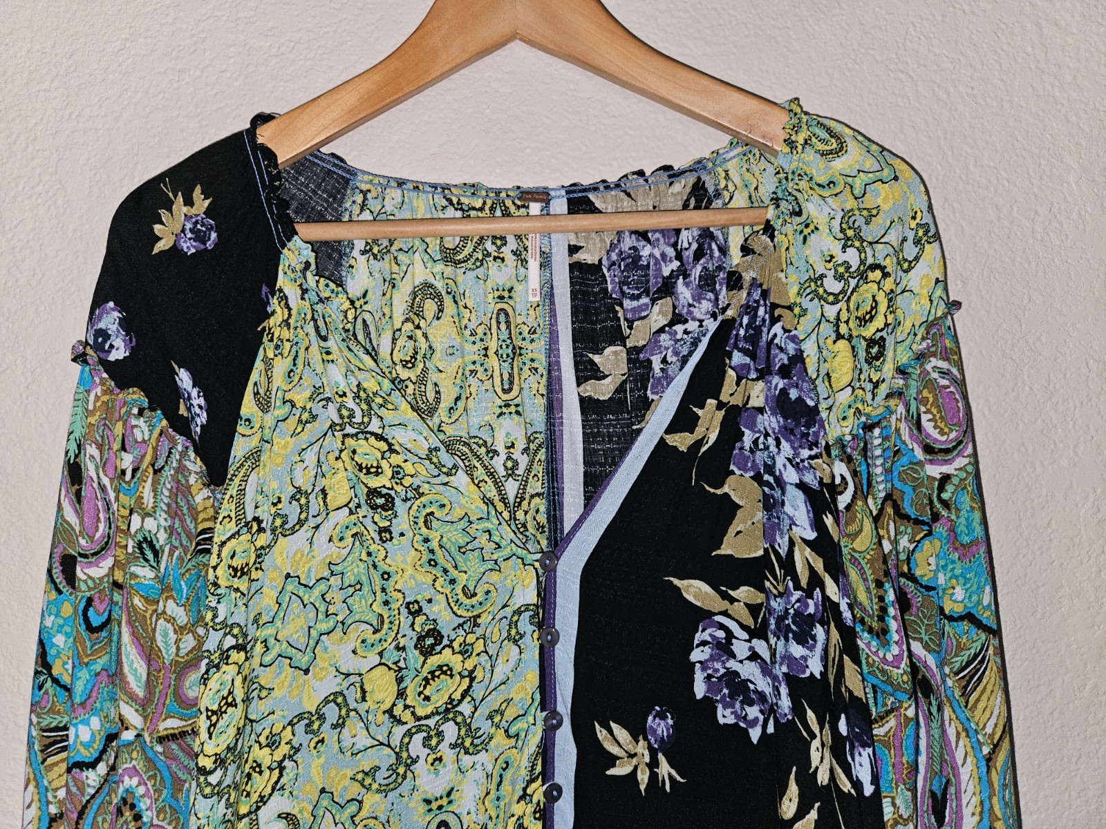 Free People Gemini Patchwork Print Button-Up Blou… - image 6