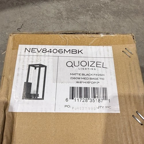 Quoizel Neville 1 Light 15" Outdoor Lantern, Matte Black/Etched - NEV8406MBK - Picture 1 of 2