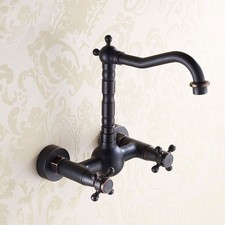 Traditional Kitchen Wall Sink Faucet Dual Cross Handle Swivel Water Mixer Tap