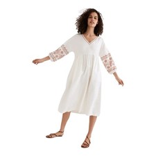 Madewell Womens Pink Embroidered Cotton Linen Coastal Cowgirl Midi Dress Medium