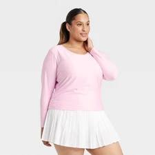 All In Motion Women's Plus Size Ribbed Side-Cinch Long Sleeve Top Pink 2X