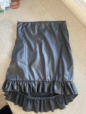 PrettyLittleThing Black Wet Look Ruched Side Frill Hem Mini Skirt US 4 NWT