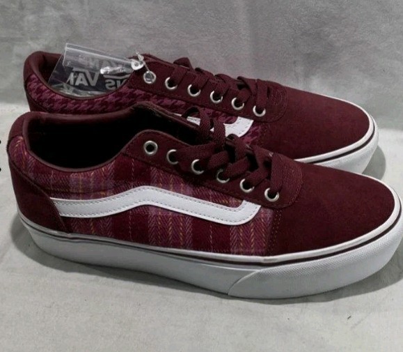 Vans Old Skool Women&rsquo;s 9.5 Burgundy Plaid Suede NWB Lace Up Sneakers