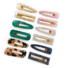12 Pieces Acrylic Resin Marble Hair Clips Set, Decorative Pearls Hair Style A