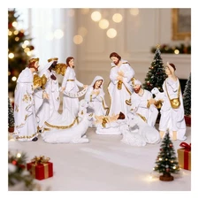 Nativity Set 12 Pieces Christmas Scene White Indoor Catholic Manger Set 8 Inc...