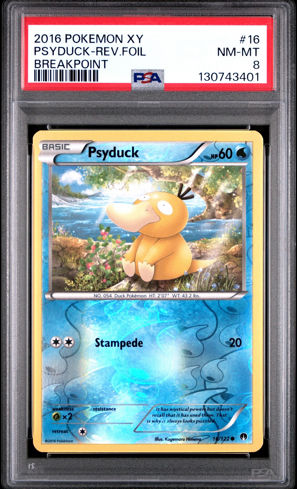 2016 POKEMON XY BREAKPOINT #16 PSYDUCK-REVERSE FOIL PSA 8
