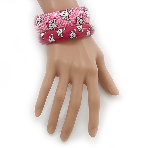 PINK COOKIE IN BOX Set Of Two Pink, Skull, Acrylic Slip-On Bangles - 18cm L - Picture 3 of 4