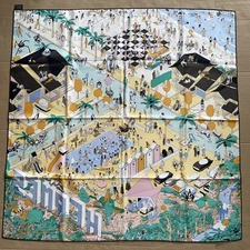 Hermes scarf silk Carre 90cm On The Beach blue black yellow green