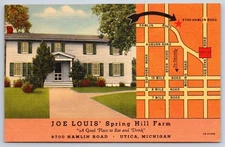 Vintage Michigan Postcard UTICA Joe Louis Spring Hill Farm 1951