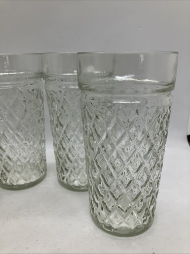 "4 vasos de vidrio transparente con patrón acolchado de diamante corte en cuclive ancla de colección 5 3/4""" - Imagen 4 de 6