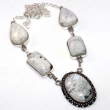 Rainbow Moonstone 925 Silver Plated Necklace 17" Aesthetic Jewellery JW