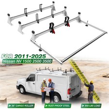 Heavy Duty Van Ladder Rack 3-Bar Rear Roller Fit 2011-ON Nissan NV1500/2500/3500