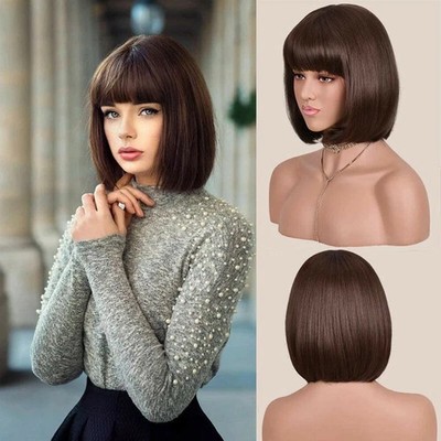 Women Dark Brown Bob Wigs with Bangs Brown Wigs chocolate brown Bob Wig Silky